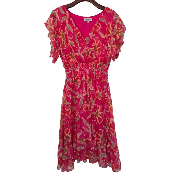 Le Ragazze Dresses & Skirts - Le Ragazze Floral Silk Blend Flutter Sleeve Dress Womens M Pink Made in Italy